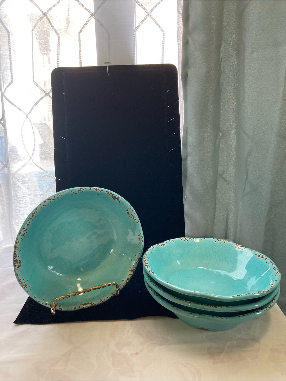 Tommy Bahama Turquoise Glazed Ceramic Serving Bowls - Set of 4